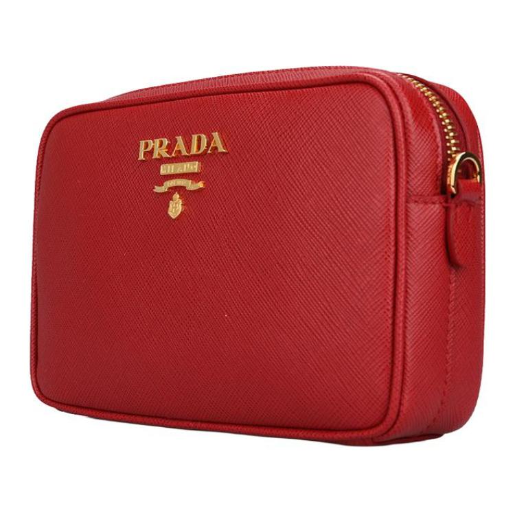 PRADA Cow Leather Crossbody Bag Shoulder Bag Women's Red
