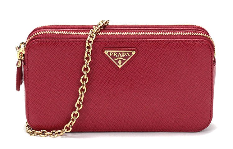 PRADA Cow Leather Shoulder Bag Women's Red