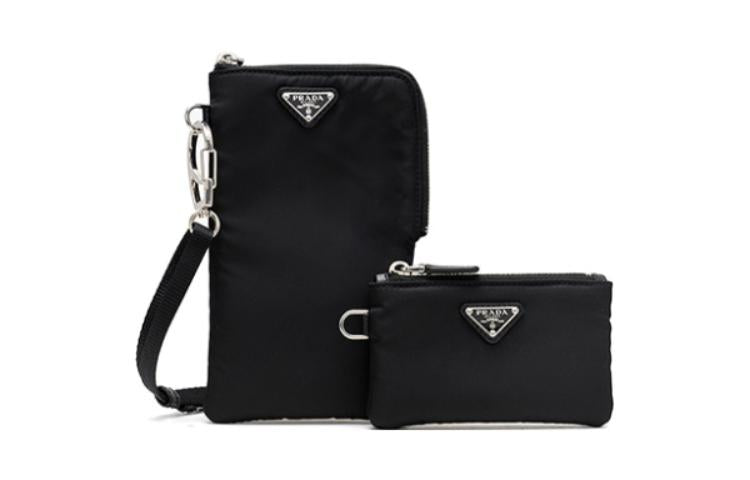 PRADA Cowhide Polyamide Coin Purse Unisex Black