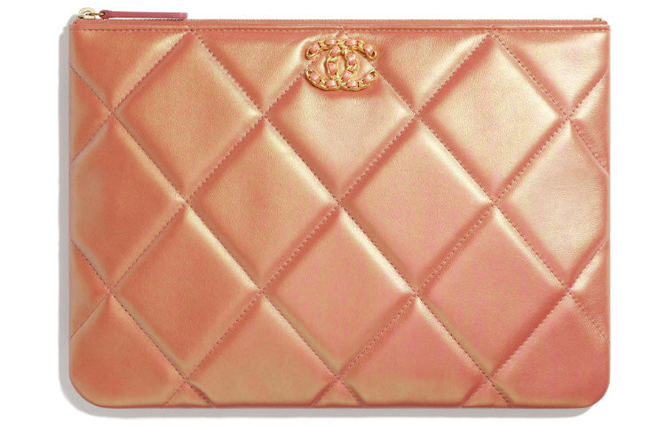 CHANEL 19Bag Iridescent Calfskin And Metal Clutch Women's Pink