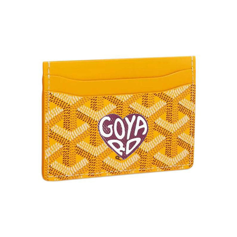 GOYARD Saint-Sulpice Canvas With Calfskin Card Clip Card Holder Unisex Yellow & Burgundy Small Heart