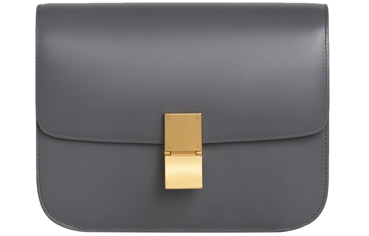 CELINE Classic Bo Polished Cow Leather Block Bag Shoulder Bag Crossbody Bag Medium Size Women's Dark Gray