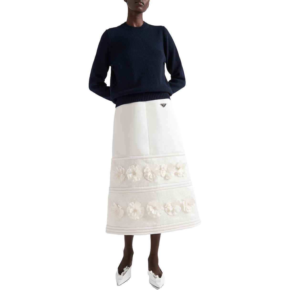 PRADA Embroidered A line Midi Skirt