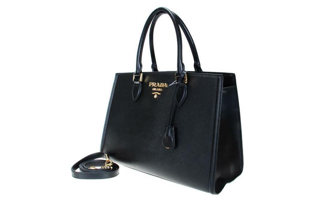 PRADA Cow Leather Tote Bag Shopping Bag Shoulder Bag Crossbody Bag Handbag Regular Women's Black