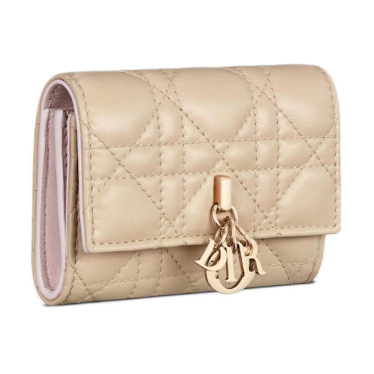DIOR Lambskin Wallet Women's Pink Beige & Soft Pink