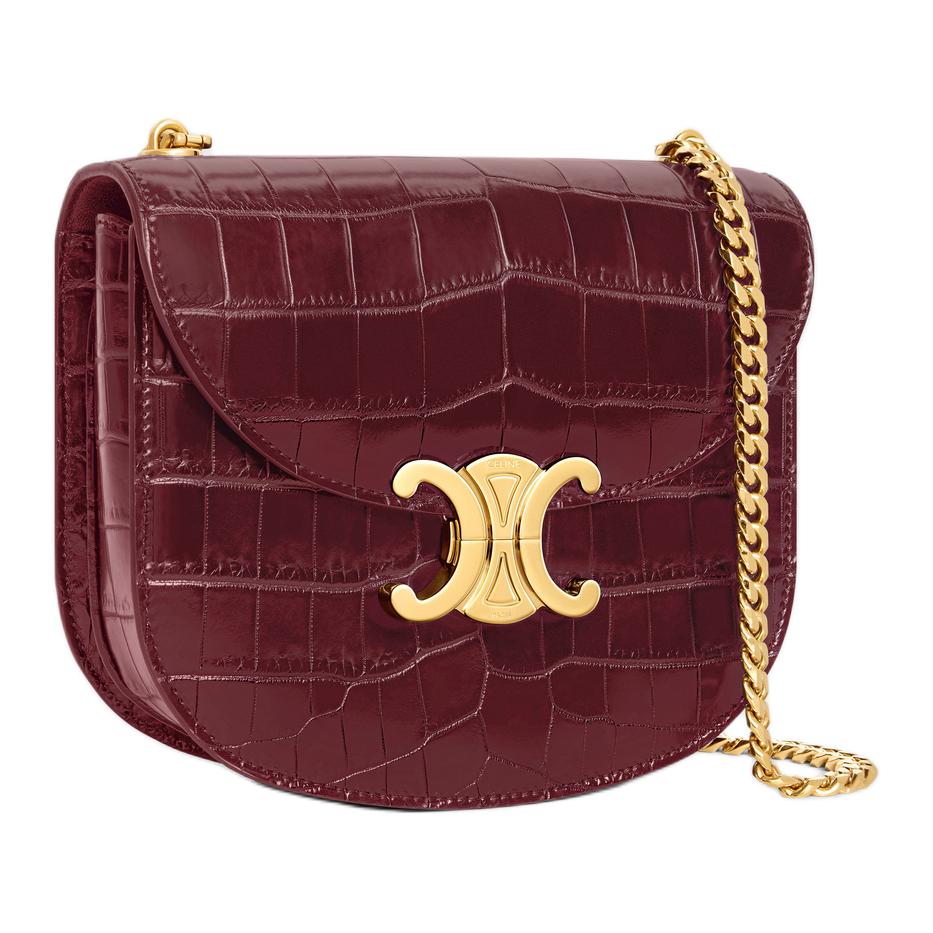 CELINE Crocodile Leather Shoulder Bag Crossbody Bag Women's Burgundy