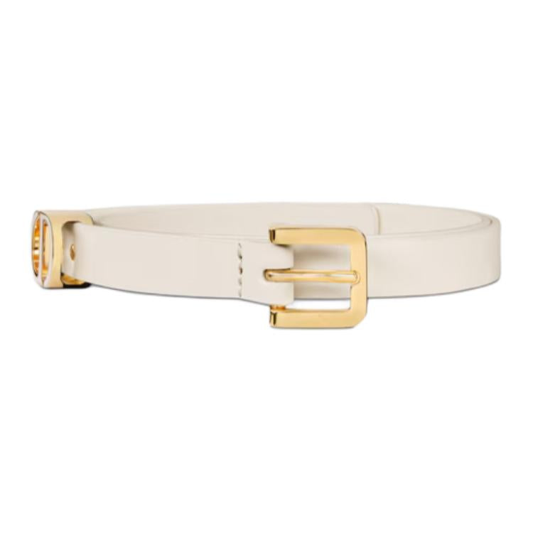 DIOR 30 Montaigne Ring Design Pin Buckle Calfskin Leather Belts Women's White Width 1.5CM
