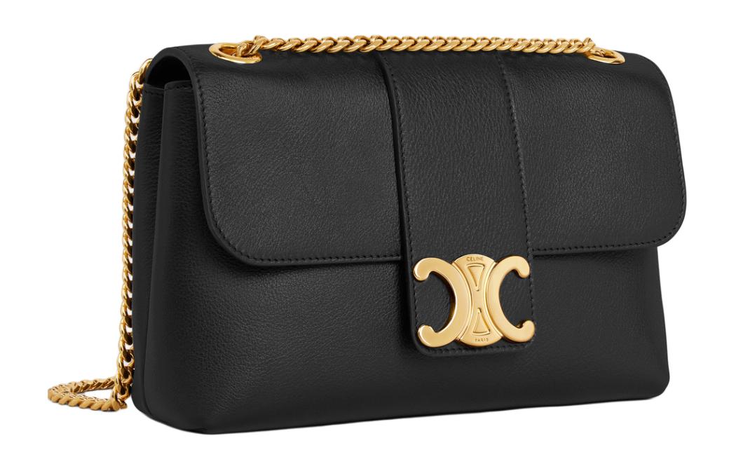 CELINE Calfskin Portable Crossbody Bag, Shoulder Bag Medium Size Women's Black