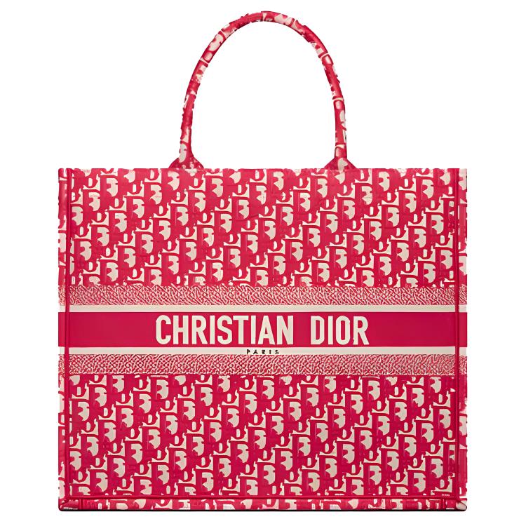 DIOR BookTote Embroidery Tote Bag Shopping Bag Handbag Women's Candy Color Cranberry Red