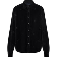 LOUIS VUITTON Long-Sleeved Lv Blason Embellished Corduroy Shirt