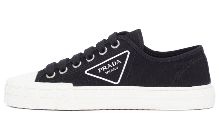 PRADA Cotton Canvas Sneakers 'Black Ivory' Women's