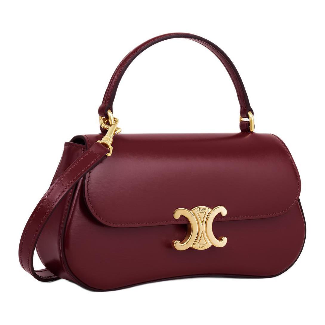 CELINE Calfskin Shoulder Bag, Crossbody Bag, Handbag Women's Light Burgundy