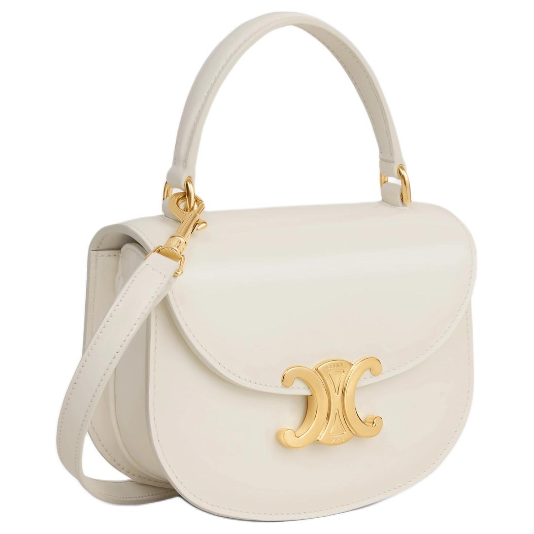 CELINE Besace Calfskin Handbag Shoulder Bag Crossbody Bag Mini Women's White
