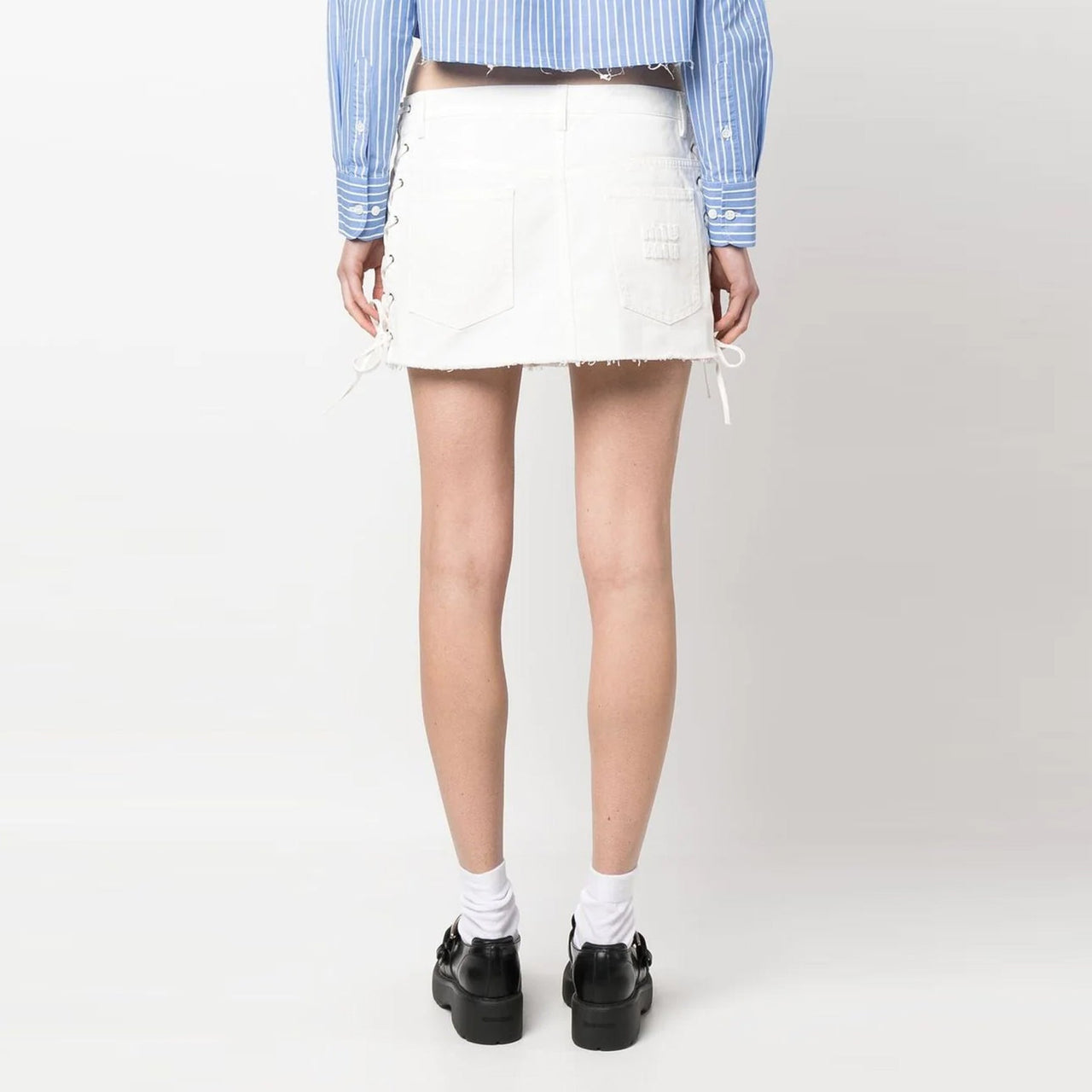 MIU MIU Denim Short Skirts Women's White
