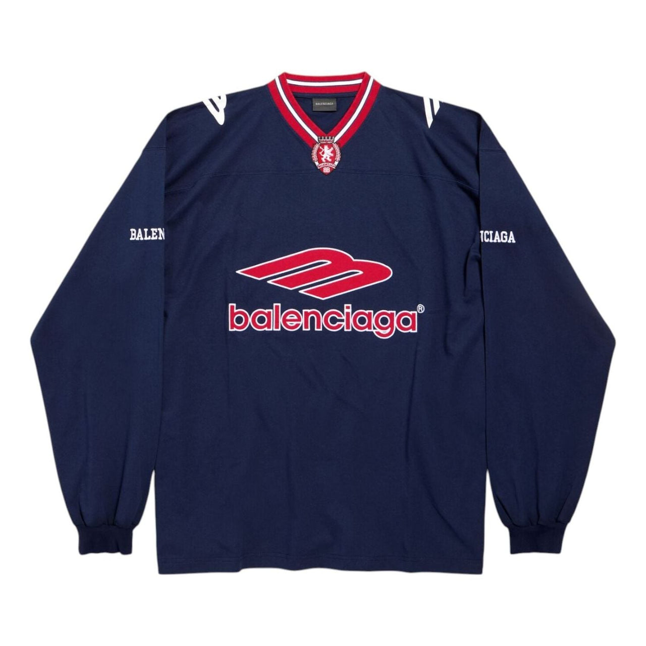 Balenciaga 3B Football Long Sleeve V-neck T-shirt 'Dark Navy Red' 857085TTVQ64030