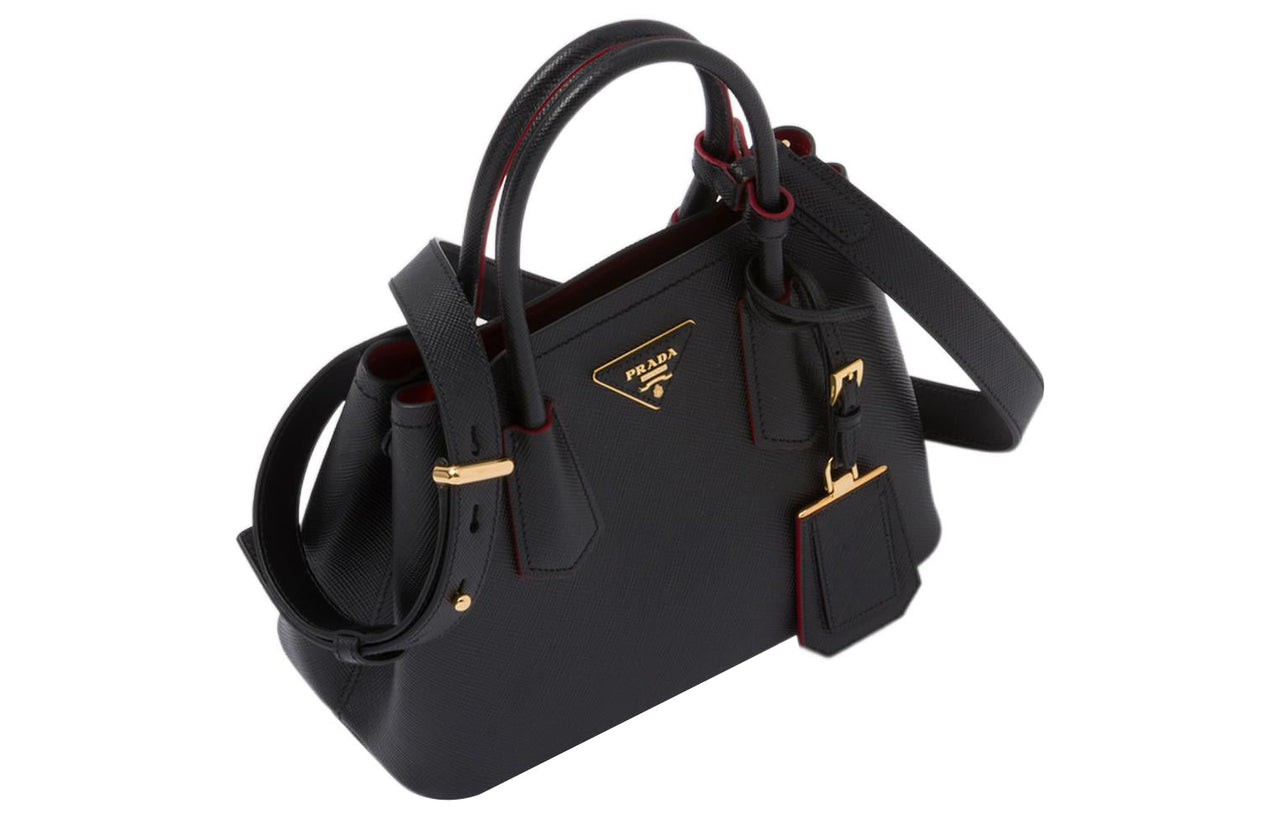 PRADA Double Leather Shoulder Bag Crossbody Bag Handbag Mini Women's Black