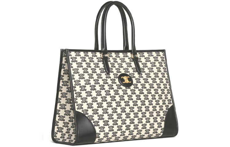 CELINE Embroidered Fabric Tote Bag Shopping Bag Handbag Shoulder Bag Women's Black
