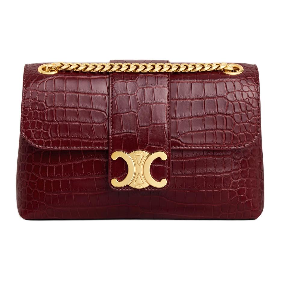 CELINE Crocodile Leather Crossbody Bag Shoulder Bag Women's Light Burgundy