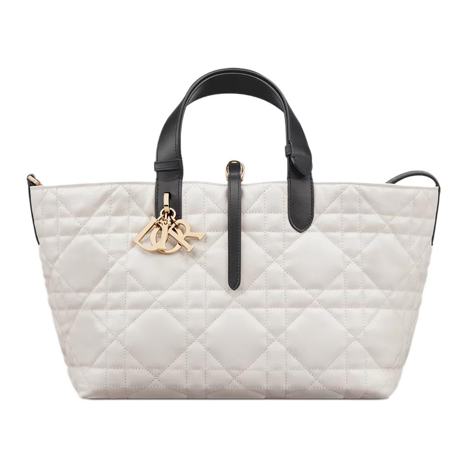 DIOR Toujours Cow Leather Handbag Medium Size Women's Milk White