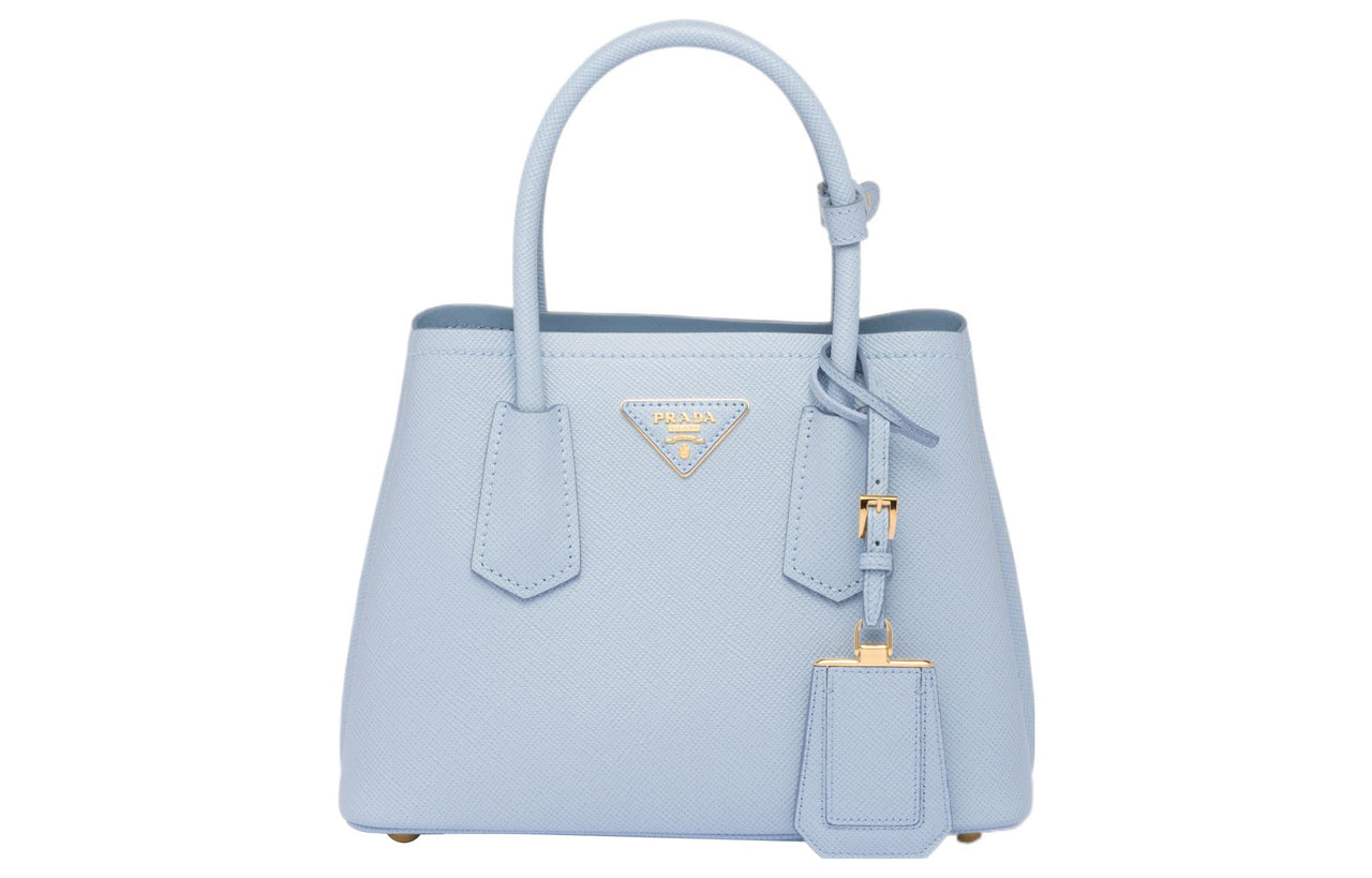 PRADA Double Leather Shoulder Bag Crossbody Bag Handbag Mini Women's Light Blue