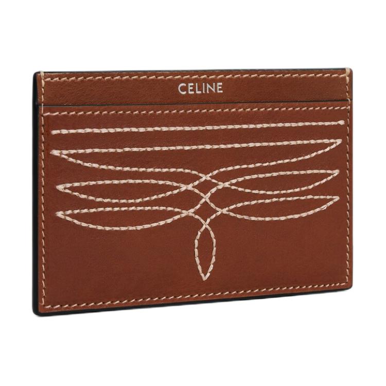 CELINE Cow Leather Card Holder Women's Brown