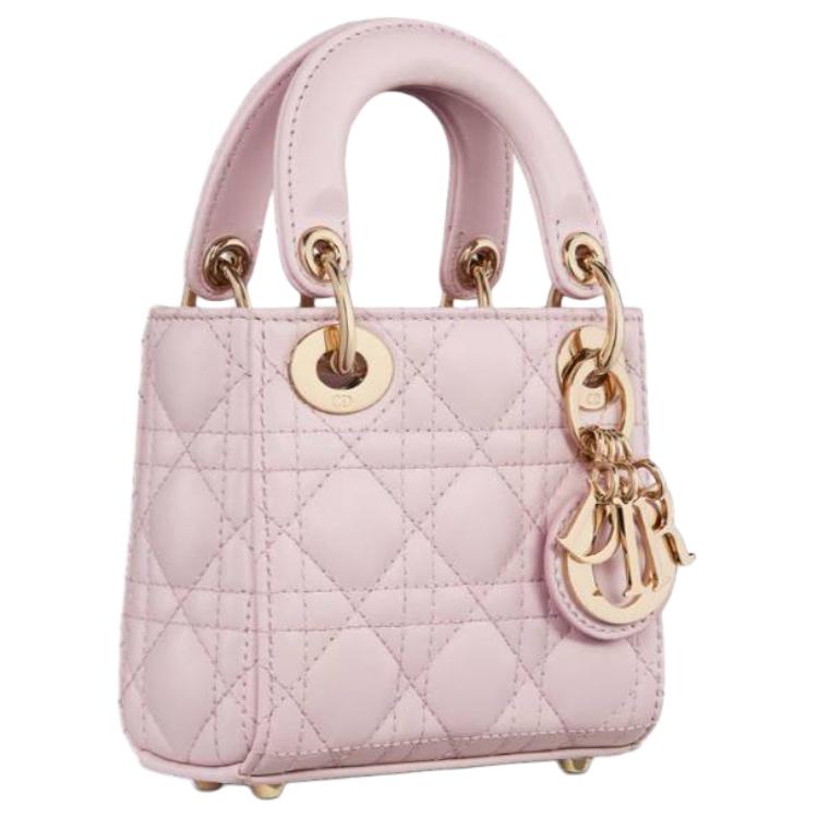 DIOR Lady Dior Lambskin Lady Dior Bag, Shoulder Bag, Crossbody Bag, Handbag Mini Women's Light Pink