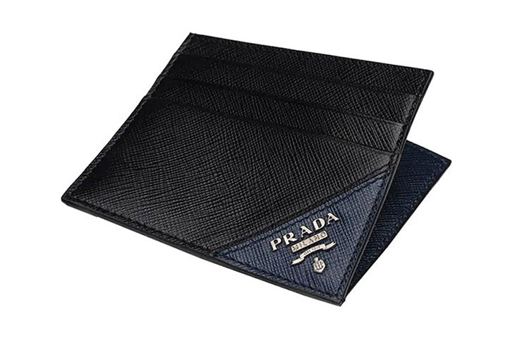 PRADA Cow Leather Card Clip Card Holder Men's Black
