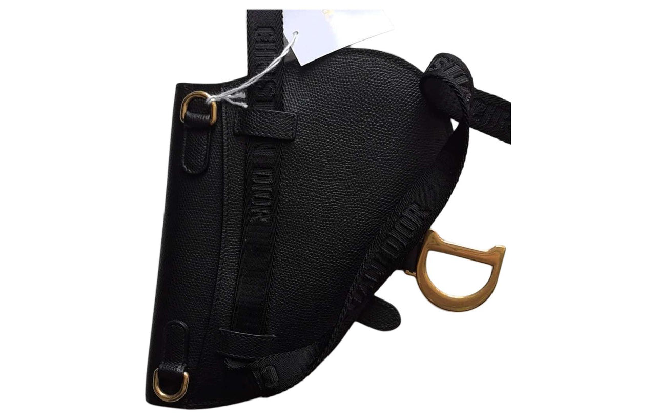 DIOR Saddle Cow Leather Saddle Bag Crossbody Bag Waist Small Size Unisex Black