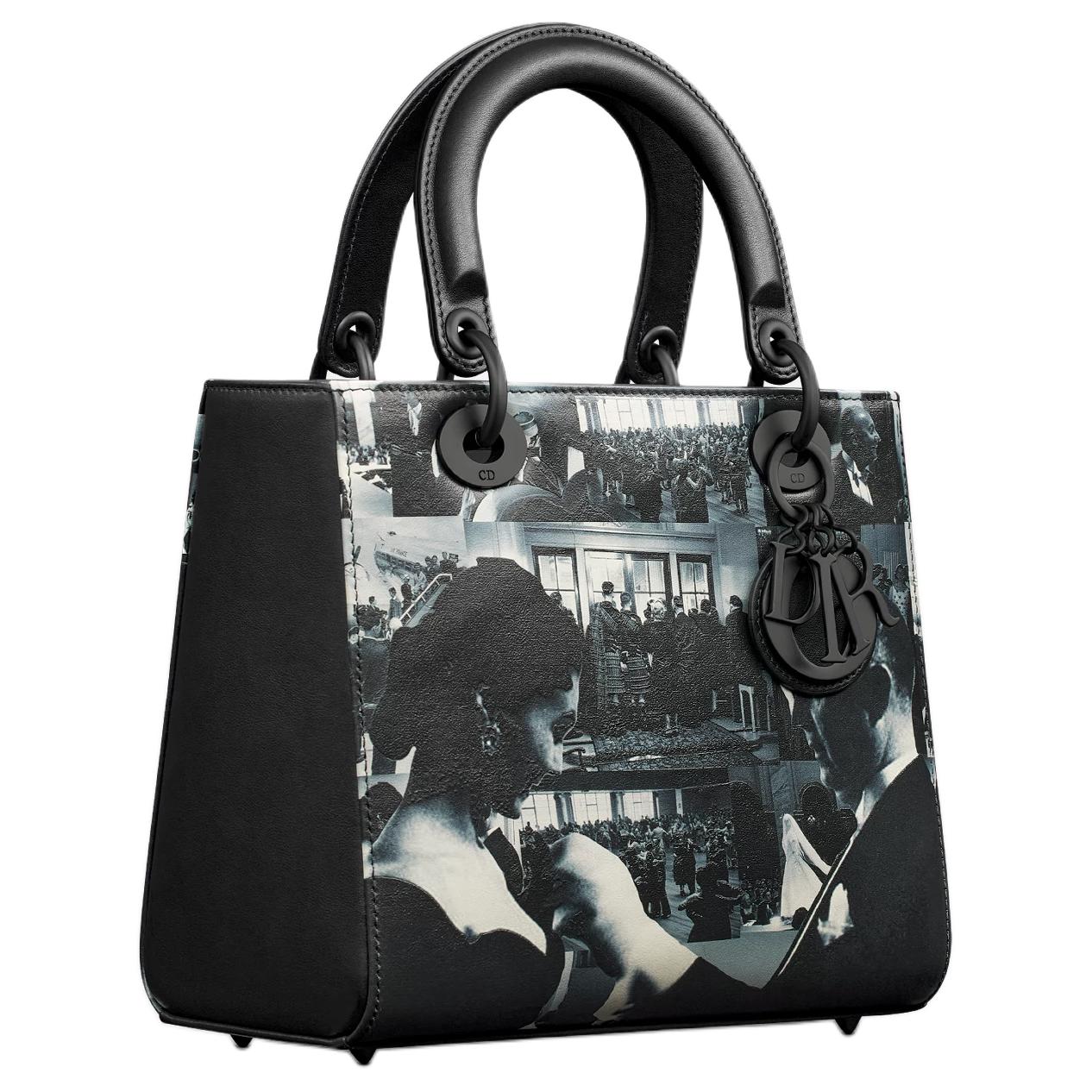 DIOR Lady Dior Cow Leather Lady Dior Bag, Shoulder Bag, Crossbody Bag, Handbag Medium Size Women's Black & White