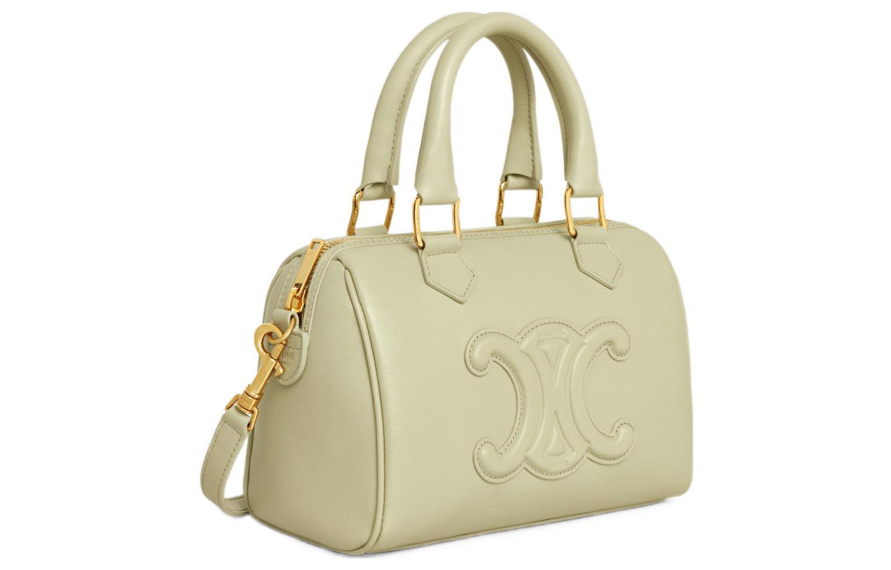 CELINE Cuir Triomphe Smooth Calf Leather Boston Bag Shoulder Bag Crossbody Bag Handbag Small Size Women's Almond Green