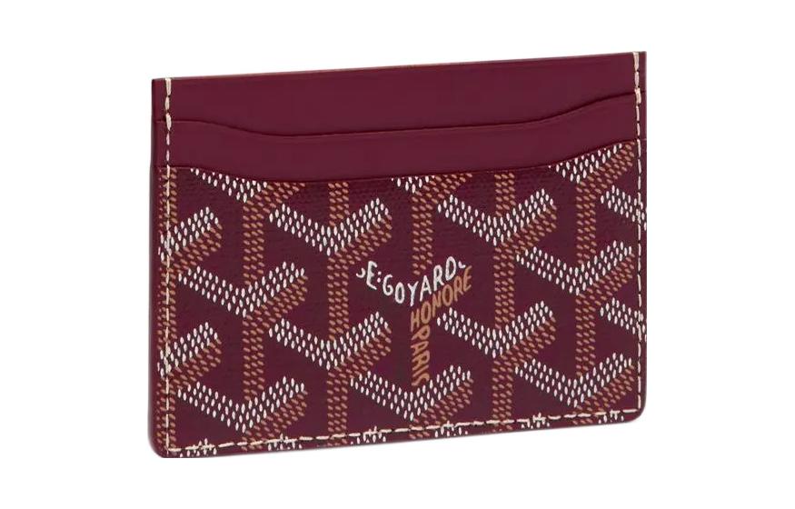GOYARD Saint-Sulpice Canvas With Leather Card Clip Card Holder Unisex Burgundy/White/Blue Striped