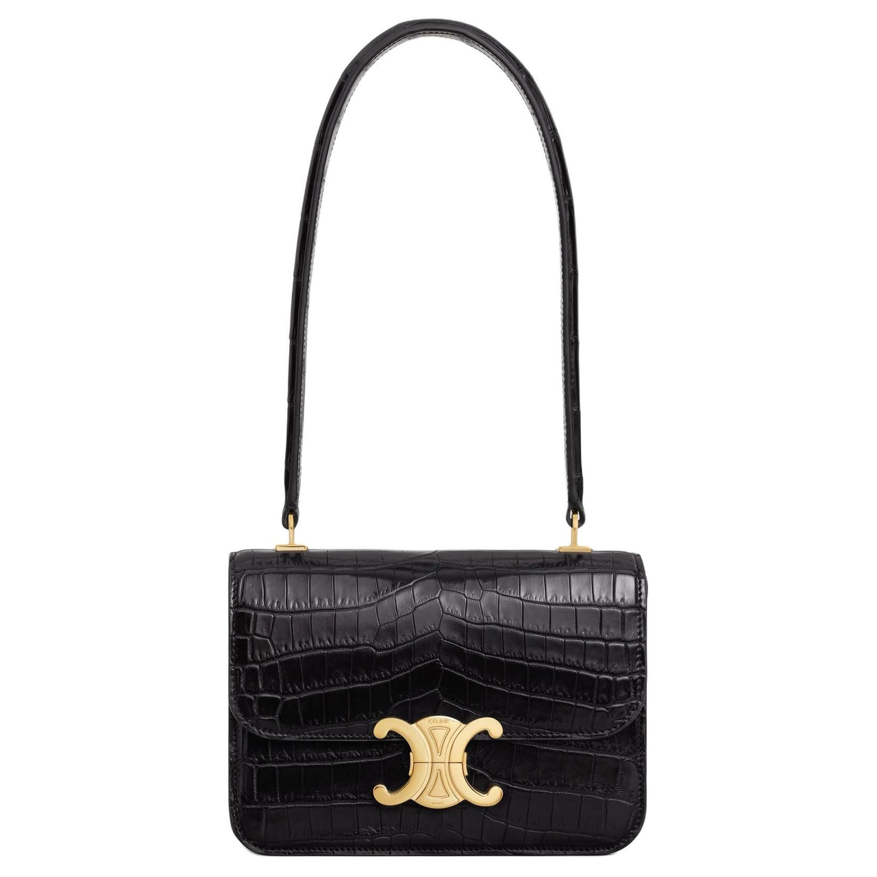 CELINE Crocodile Leather Shoulder Bag Women's Black