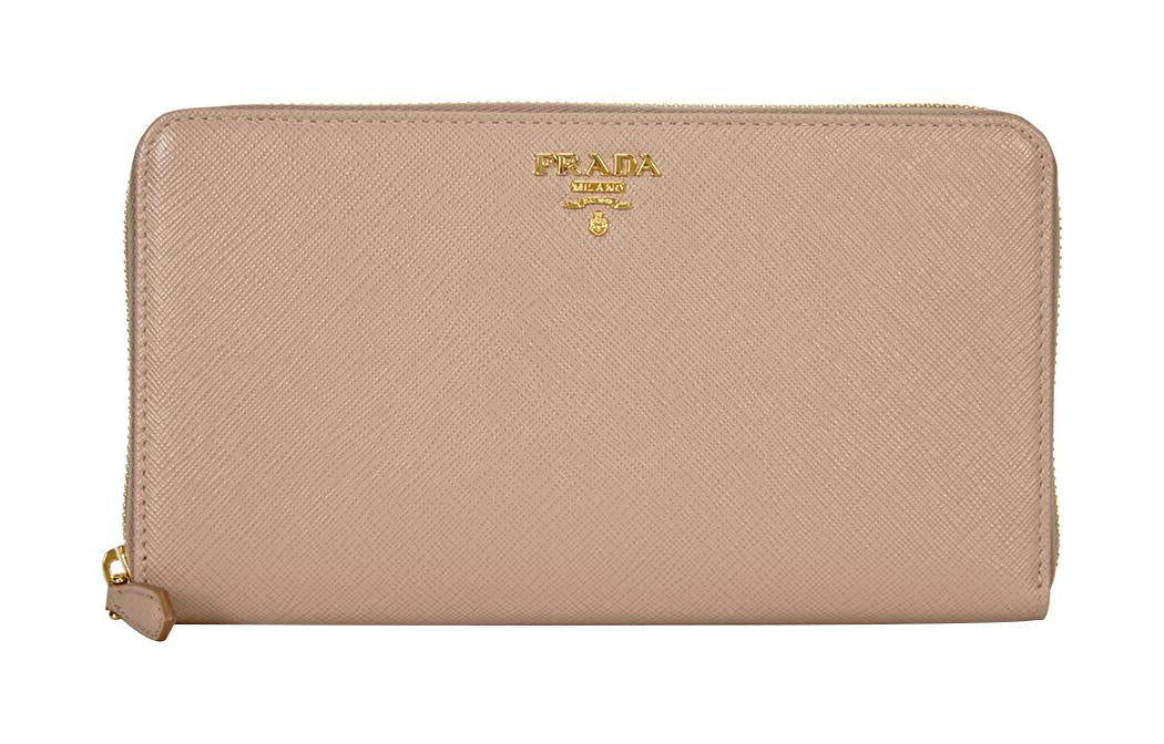 PRADA Cross-Stitch Leather Clutches Wallets Women's Dusty Pink