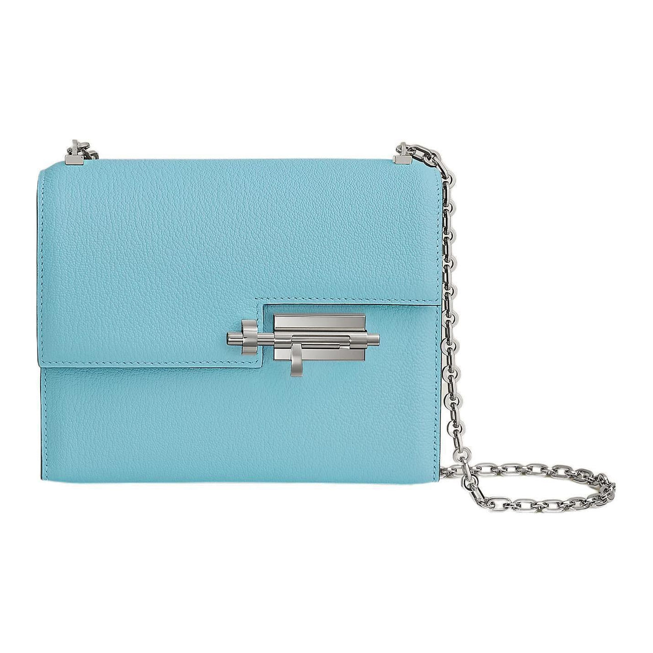 HERMES Verrou Mysore Goat Skin Handgun Bag Shoulder Bag Crossbody Bag Women's U2 Bleu Zephyr And Breeze Blue