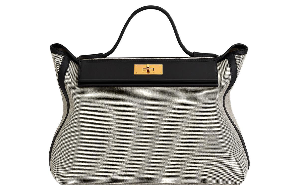 HERMES 24/24 Canvas With Swift Calfskin Canvas Bag Handbags Women's Light Beige & Black