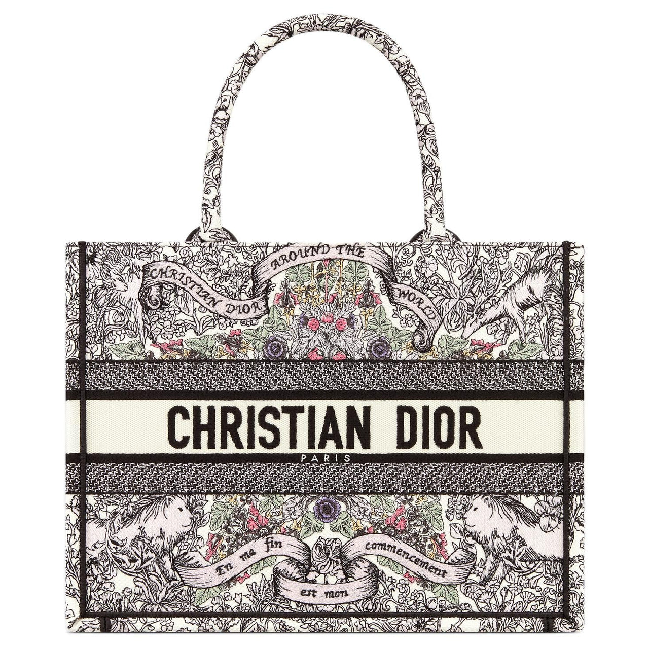 DIOR BookTote Fabric Tote Bag Shopping Bag Handbag Medium Size Women's Multicolor