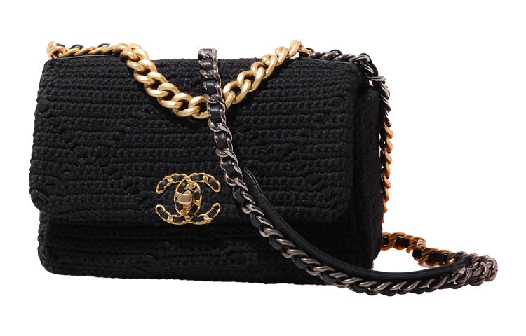 CHANEL 19Bag Hooked Flower Handbag Women's Black
