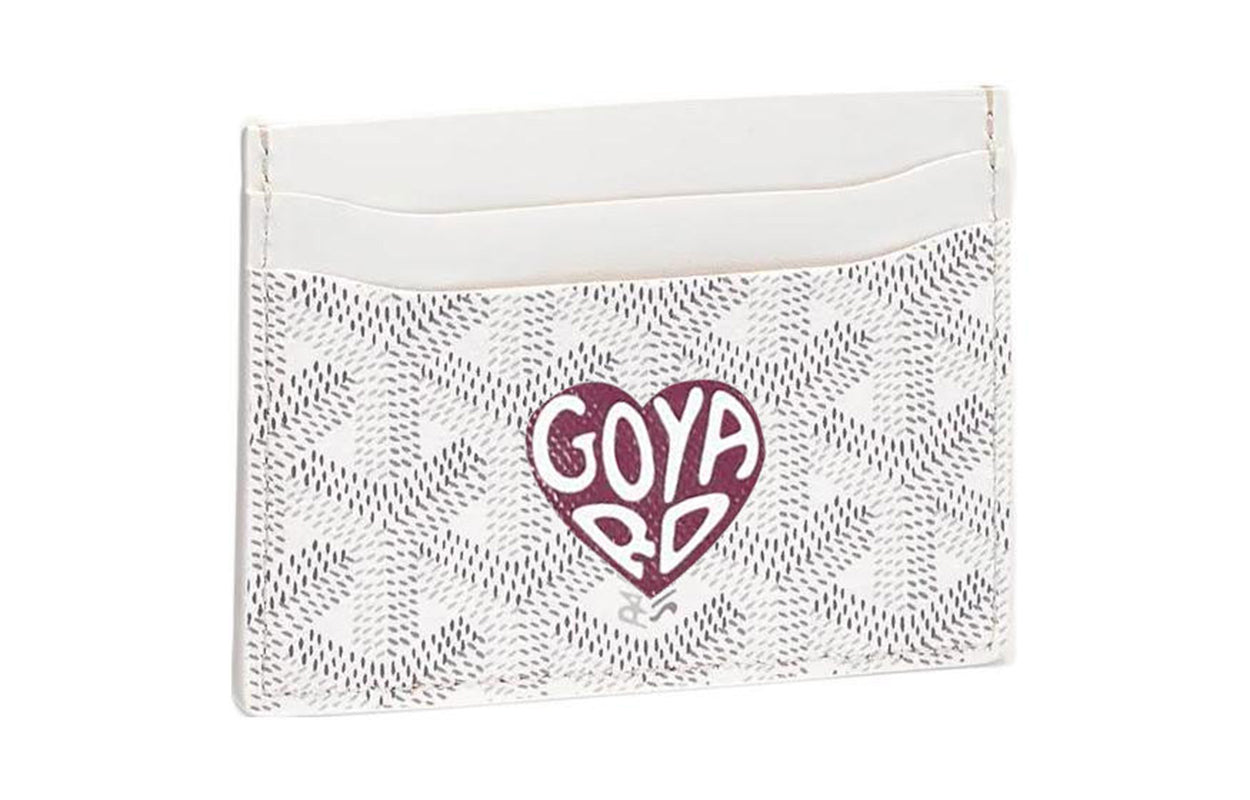GOYARD Saint-Sulpice Canvas With Calfskin Card Clip Card Holder Unisex White & Burgundy Small Heart