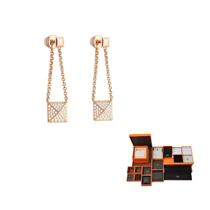 HERMES 18K Rose Gold Earrings Women's Gold