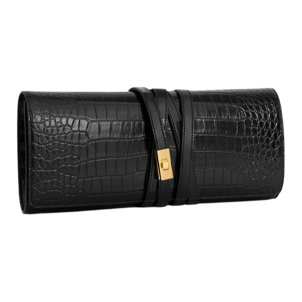 CELINE Crocodile Leather Clutch Women's Black