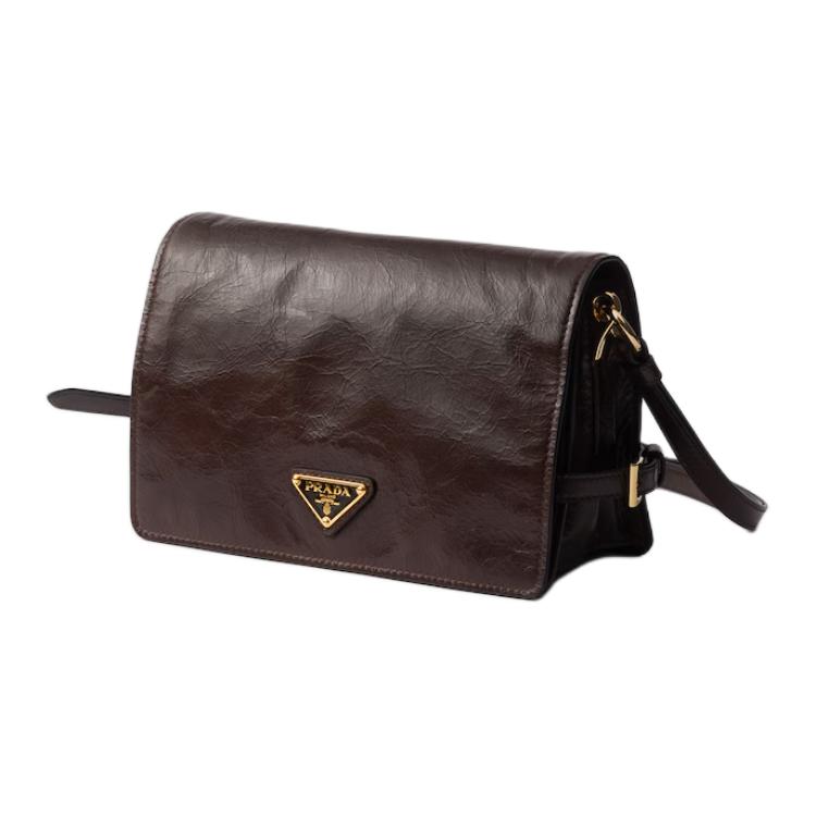 PRADA Calfskin Crossbody Bag, Shoulder Bag Women's Dark Brown
