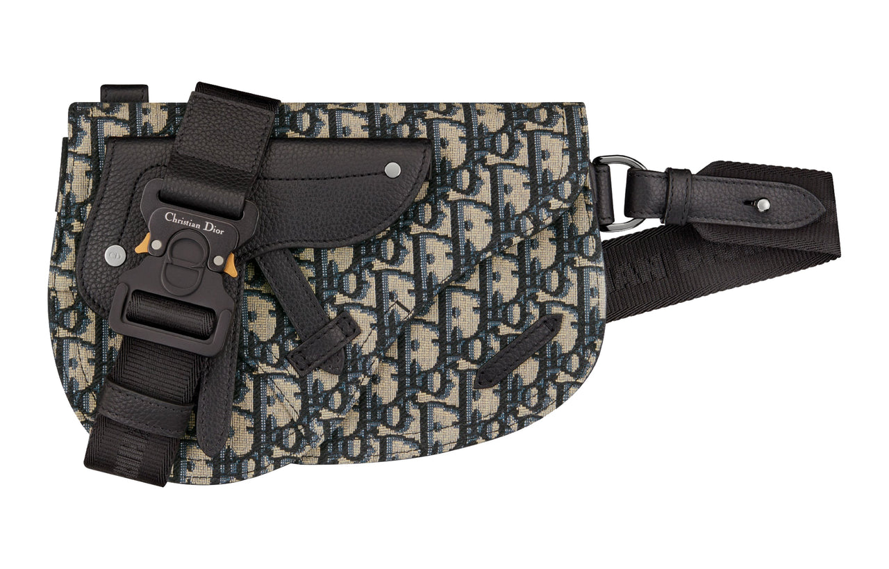 DIOR Jacquard Canvas Saddle Bag, Fanny Pack, Sling Bag, Canvas Bag, Shoulder Bag, Crossbody Bag Men's Black/Beige