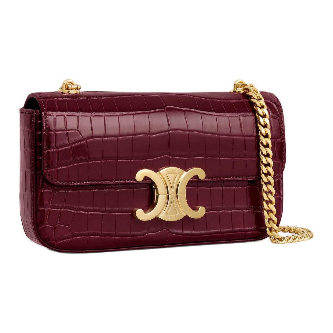 CELINE Crocodile Leather Crossbody Bag Shoulder Bag Women's Burgundy