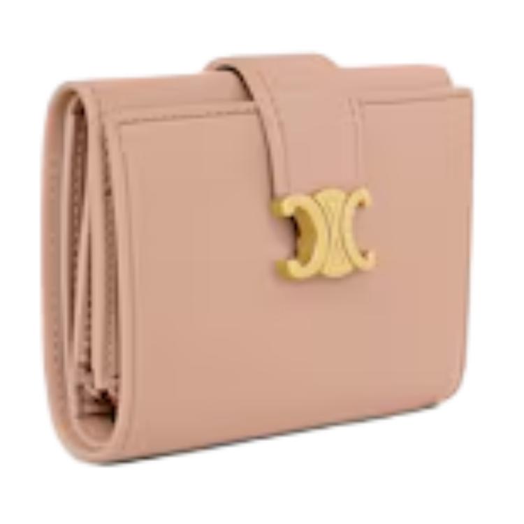 CELINE Cow Leather Wallet Women's Pink