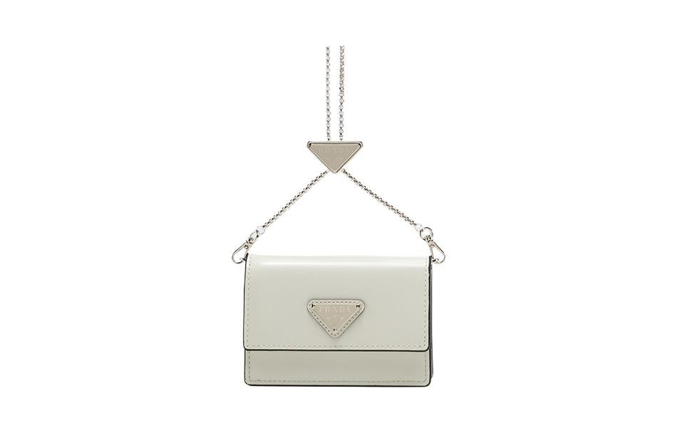 PRADA Cow Leather Wallet Card Clip Card Holder Women's White