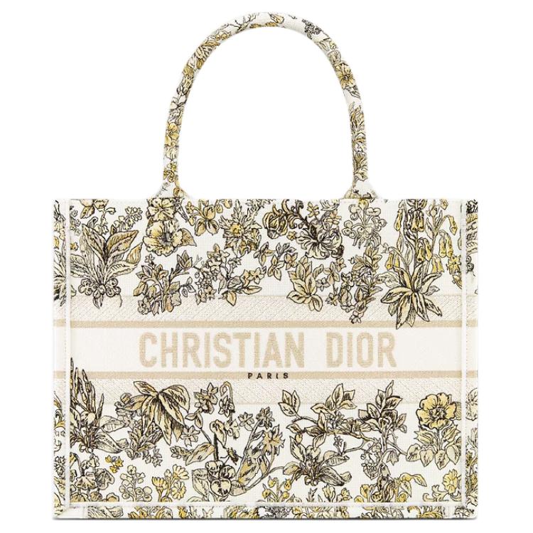 DIOR BookTote Cotton Tote Bag, Shopping Bag, Handbag Medium Size Women's Milk White
