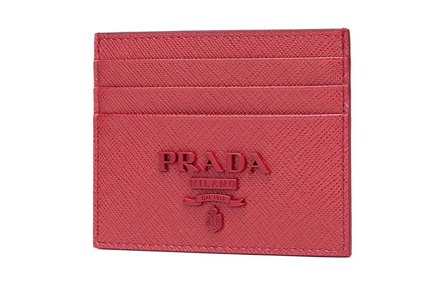 PRADA Cow Leather Card Holder Card Holder Women's Rose Red