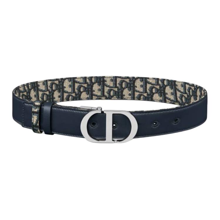 DIOR Palladium Plated Leather Belts Women's Blue Width 3.5CM