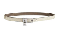 HERMES Iconic Hanging Lock Silver Buckle Epsom Calfskin Double Sided Belt Women's Cream White/Elephant Gray Width 1.5CM