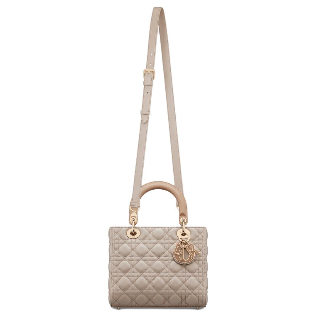 DIOR Lady Dior Cangrid Lambskin Shoulder Bag, Crossbody Bag, Handbag Medium Size Women's Cookie & Trench Coat Beige